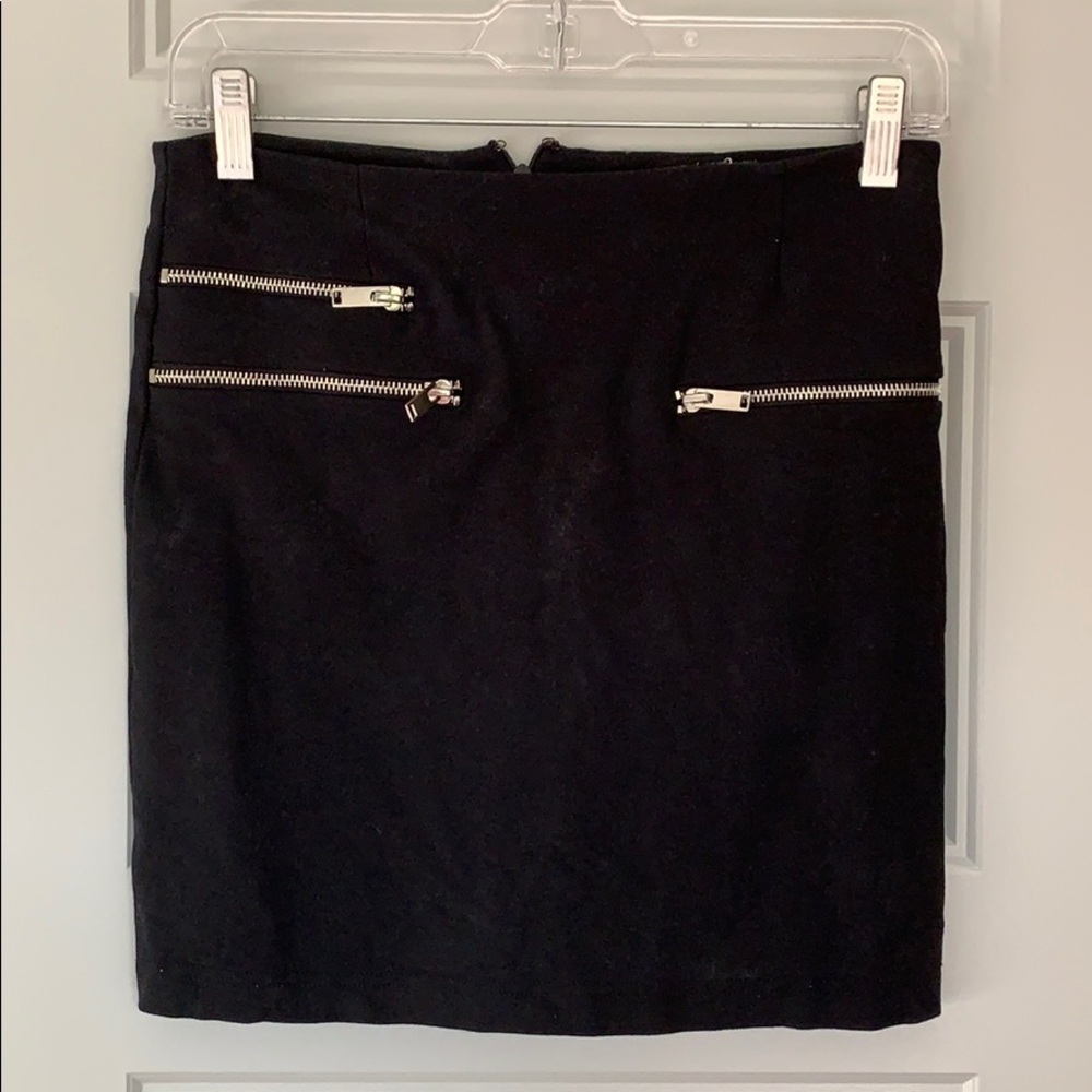 Black mini skirt with 3 front silver zippers